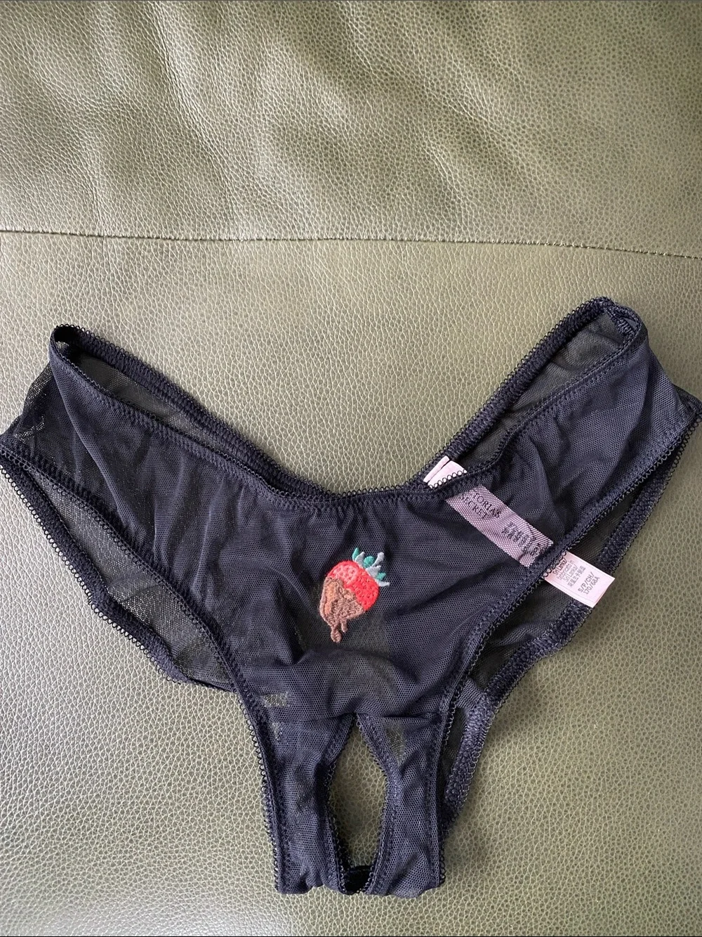 Victoria's Secret Very Sexy Mesh High-Leg Crotchless Cheeky Panty Strawberry